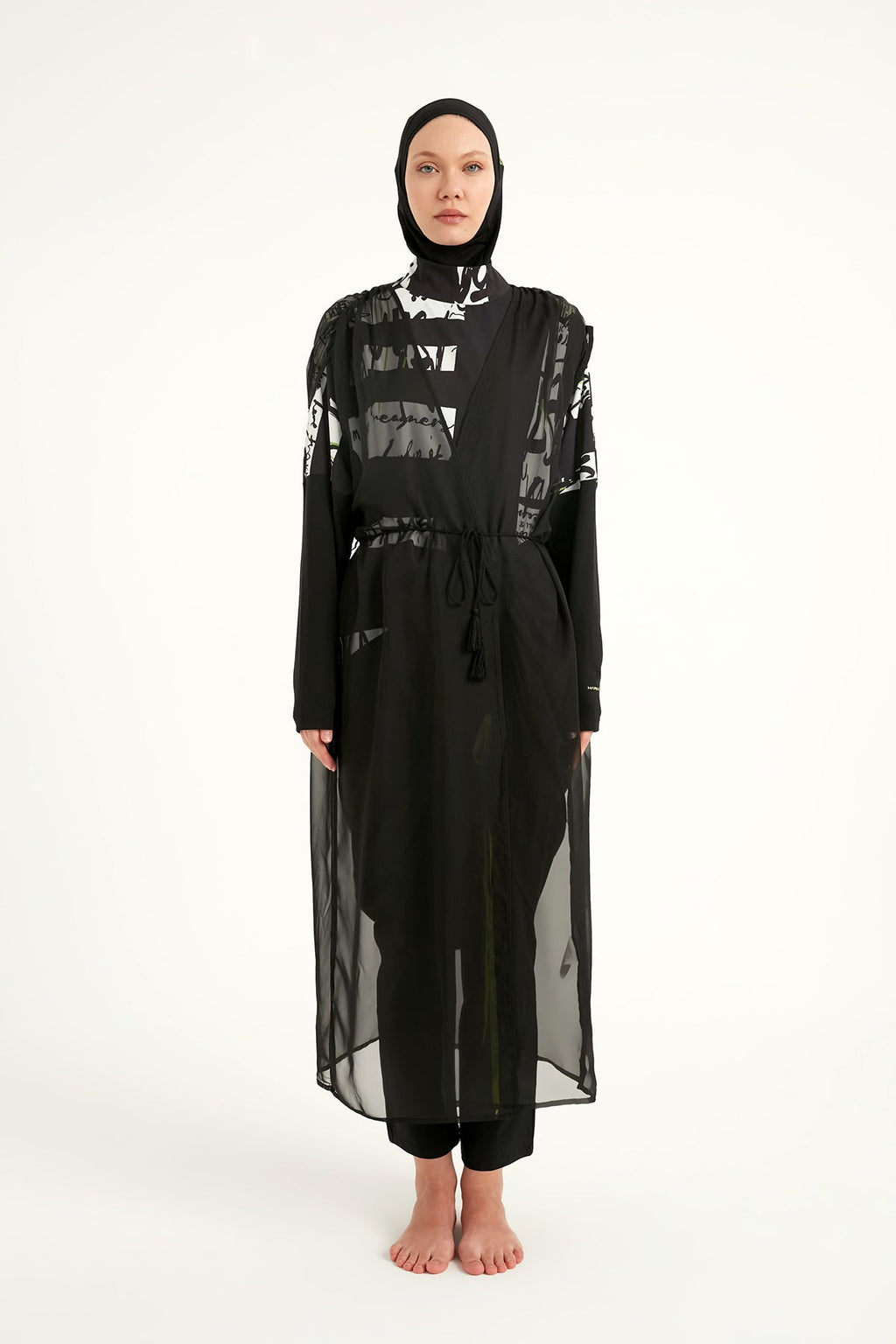 Black Sleeveless Silky Kimono